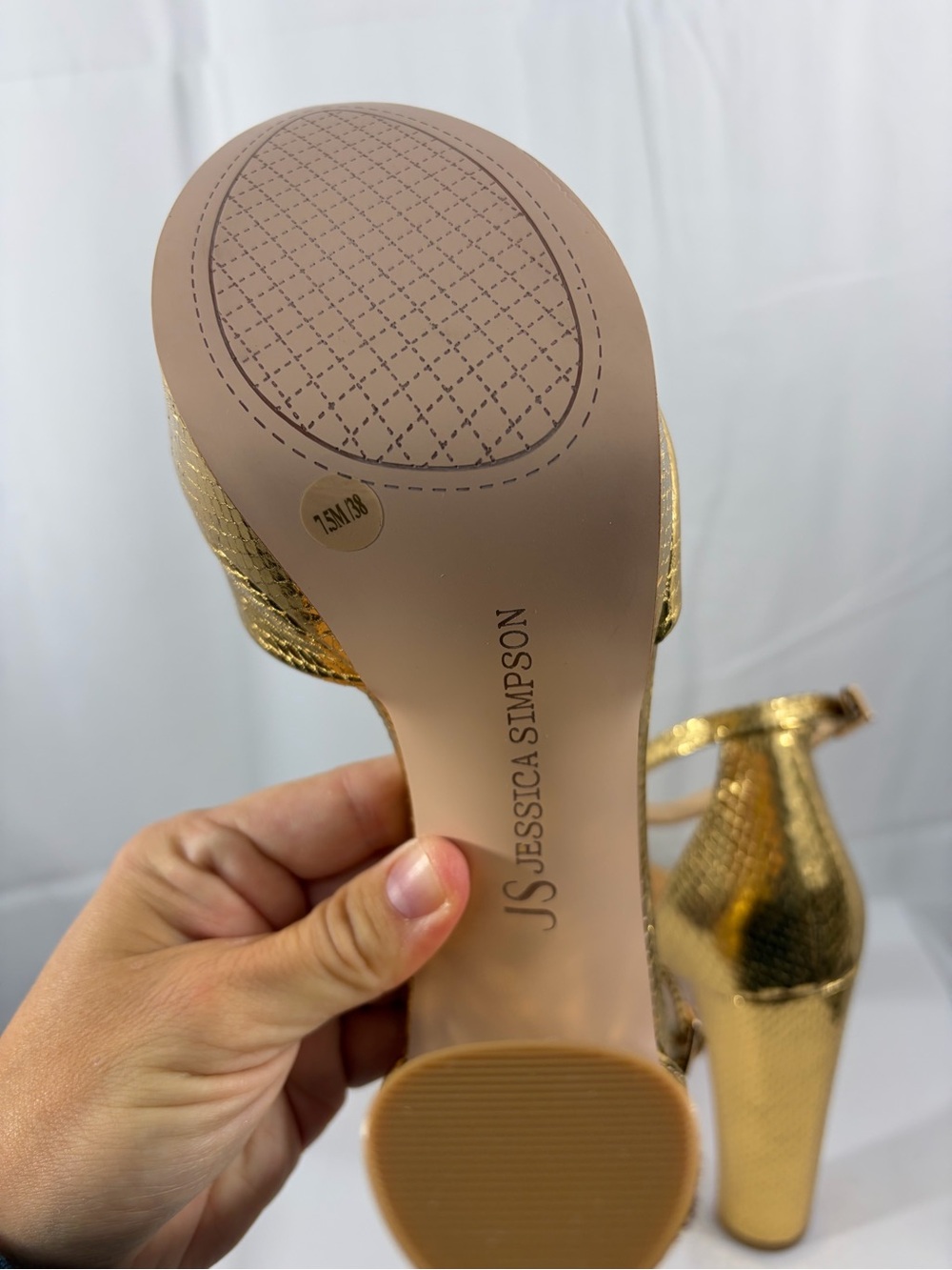 NWT Jessica Simpson Women’s Size 7.5 Gold Platform Ankle-Strap Heels - Picture 6 of 8